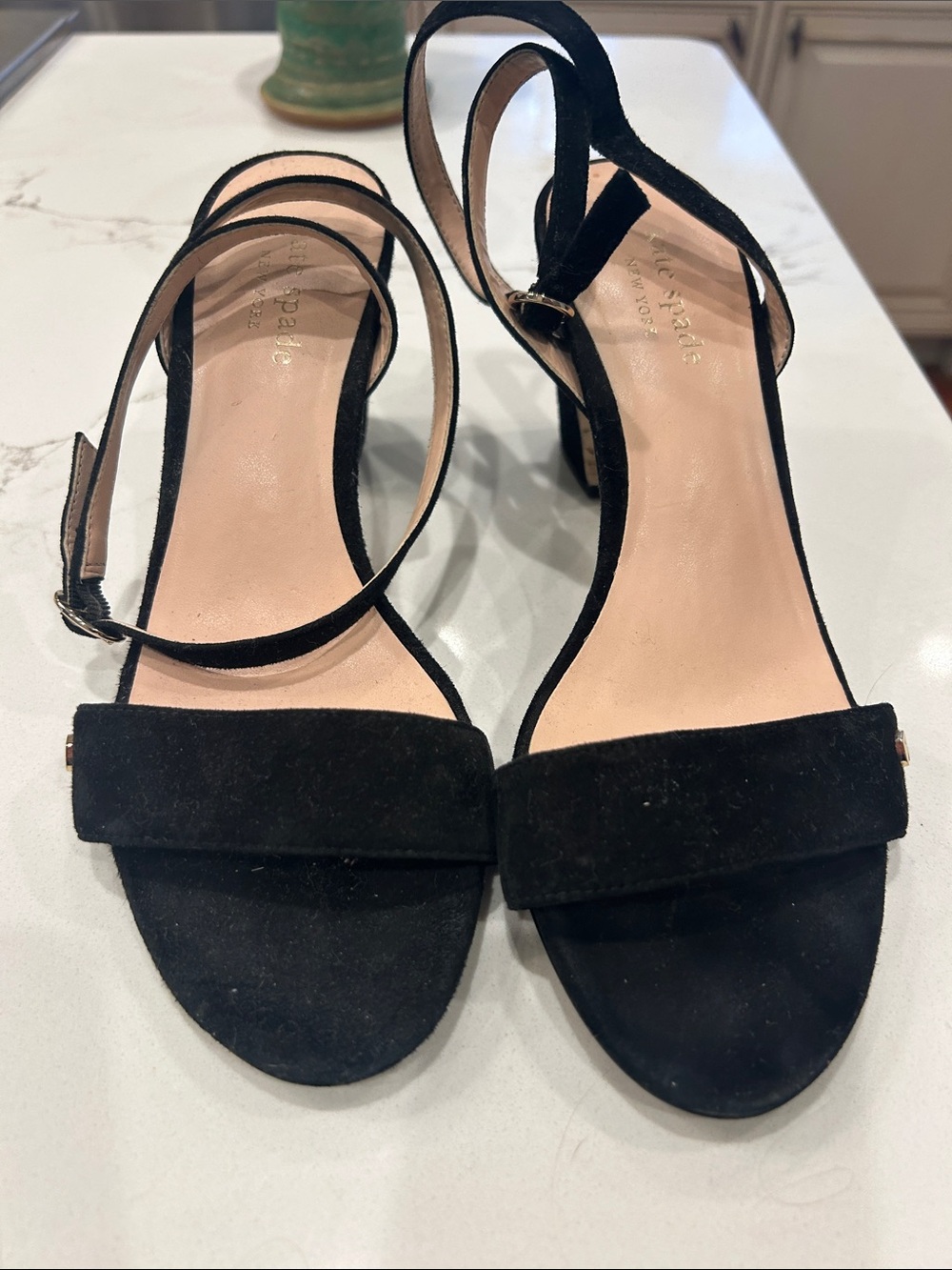 kate spade Black Suede Open-Toe Ankle Strap Heels